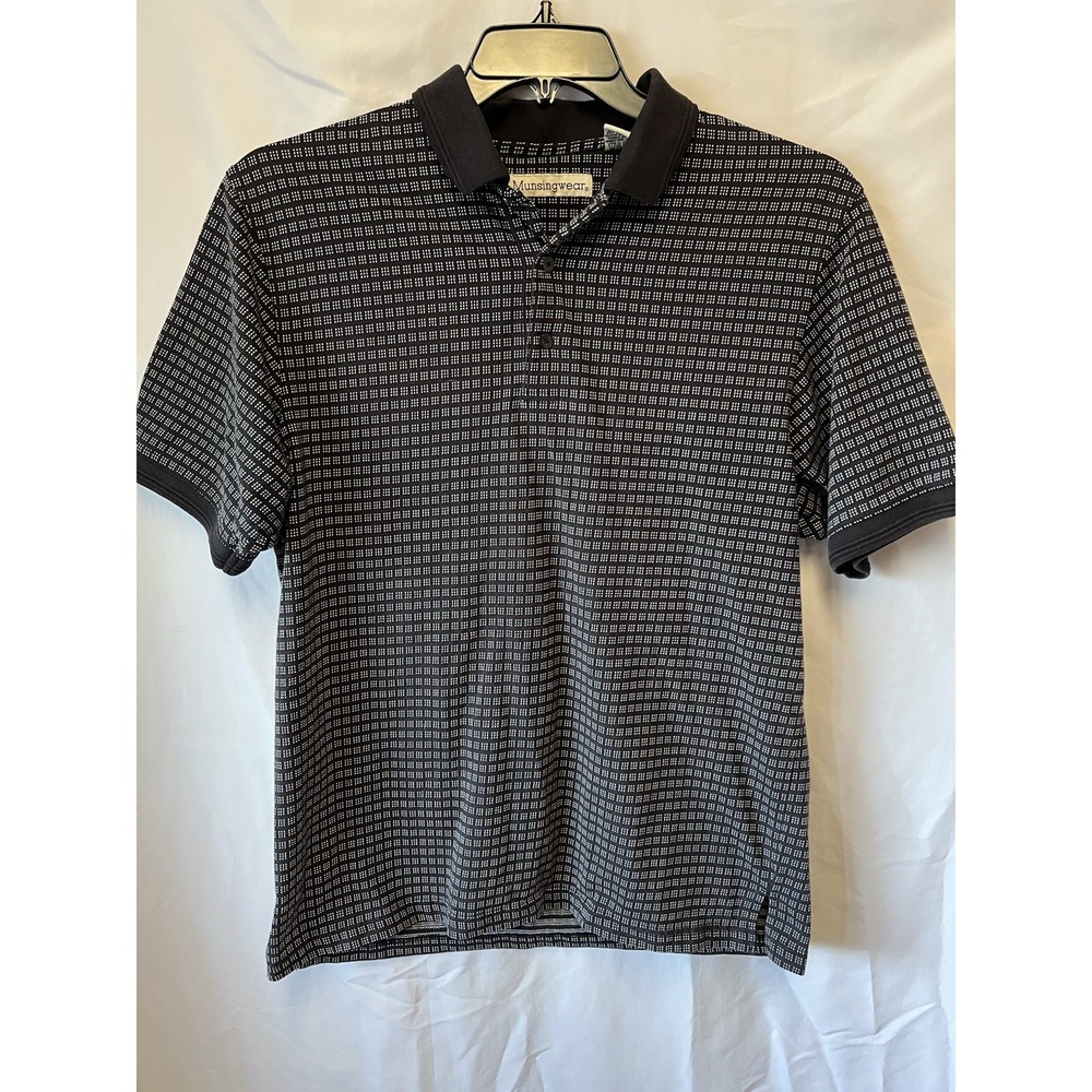 MUNSINGWEAR Mens Polo Shirt Size L Black Check Golf Y2K Preppy‎ Core Style